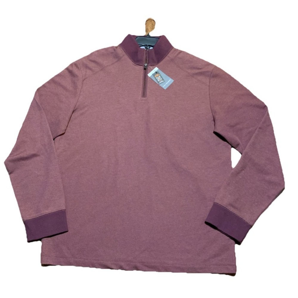 Van Heusen 1/4 Zip Pullover Shirt Essential Stain Shield Pique Sz LT Wine NWT